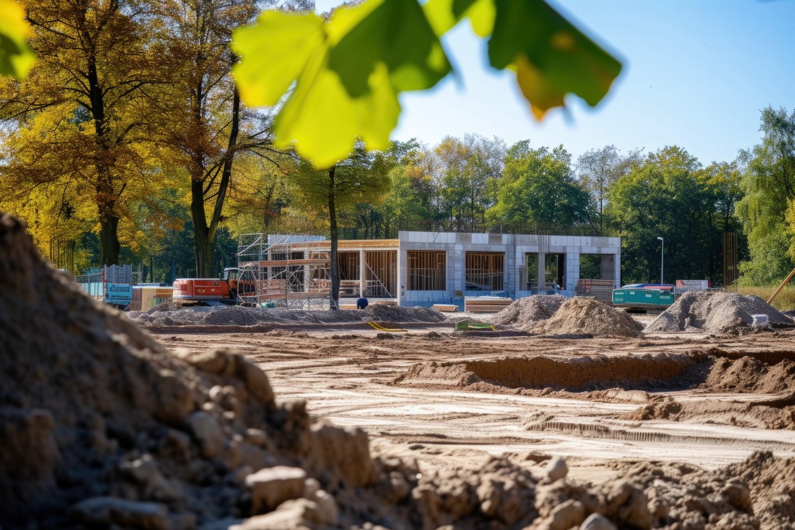 chantier de construction des fondations et murs 